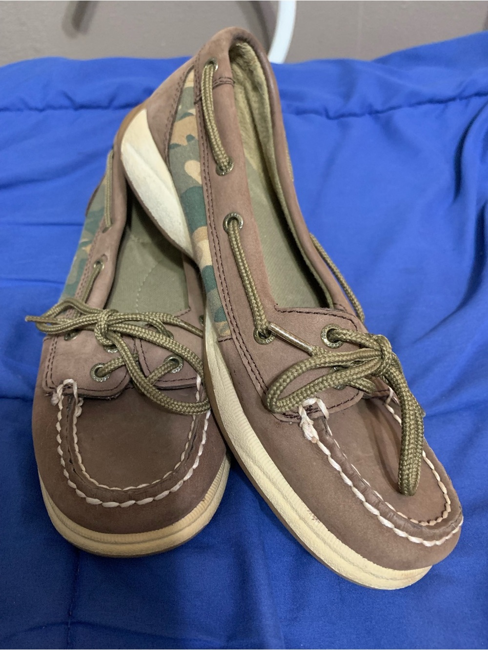 Sperry Top-Sider Camo Leather Boat Shoes Women’s 7M Lace Up